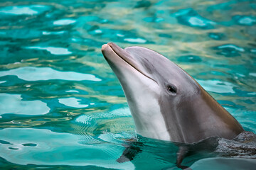 Close-up of a dolphin in a tranquil pool