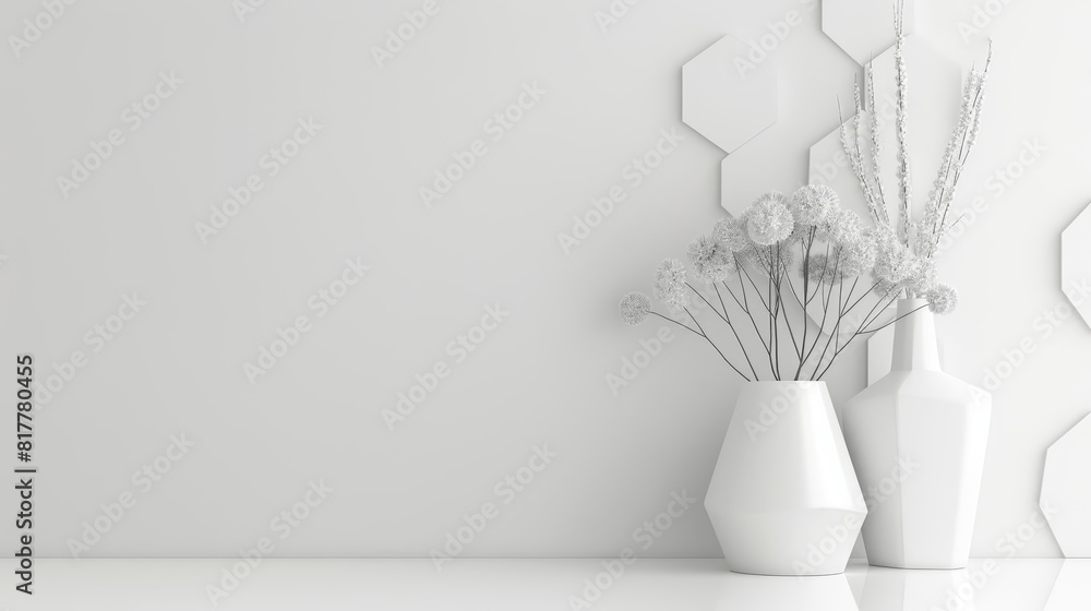 Poster the clean white minimalist scene is accentuated by subtle hexagons pattern, adding texture without o