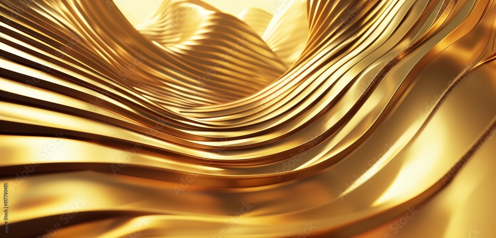Poster abstract background, layered 3d geometric lines in metallic gold to create a sense of depth and dime