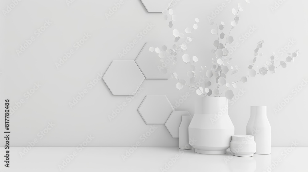 Poster the clean white minimalist scene is accentuated by subtle hexagons pattern, adding texture without o