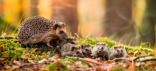 Fototapeta premium Hedgehog in the garden, deadwood hedge, forest, outdoor