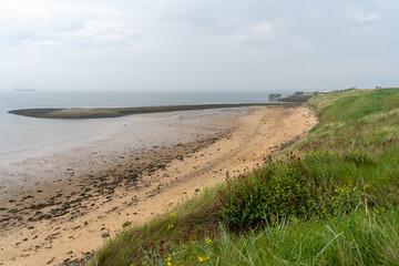 View at South Gare, nr Redcar, North Yorkshire, UK. Post-industrial coastal landscape.