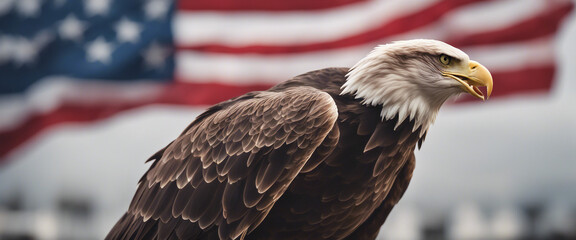 Naklejka premium eagle against the American flag while celebrating Independence Day 