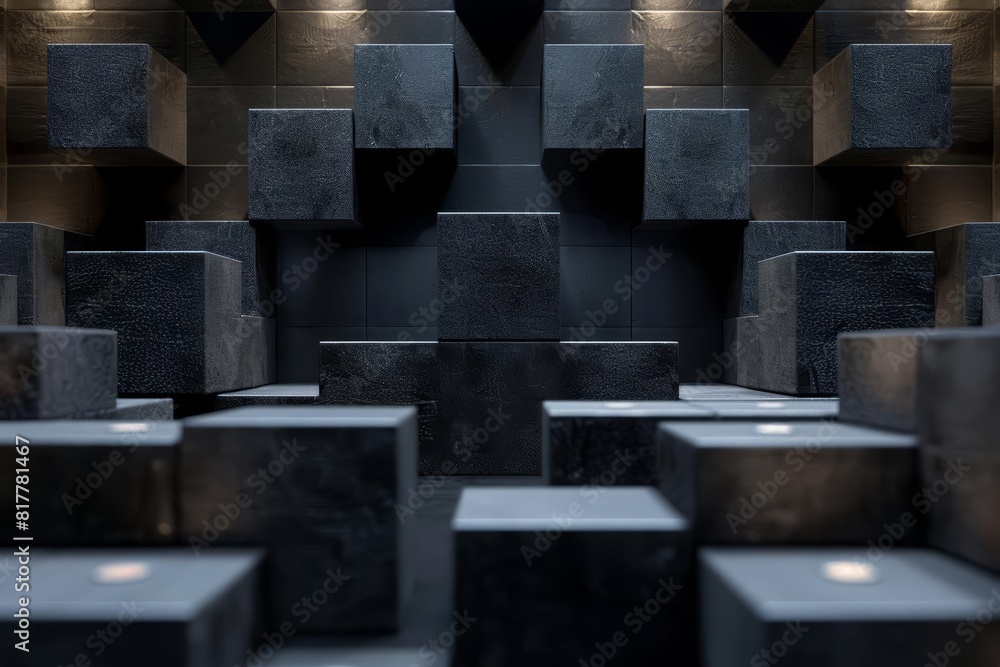 Poster the studio showcase features black cubes of different sizes arranged meticulously for a striking vis