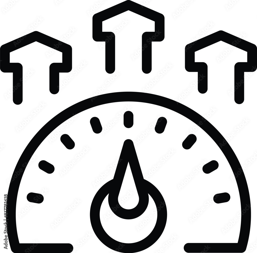 Poster black and white vector graphic of a speedometer with three ascending arrows above it