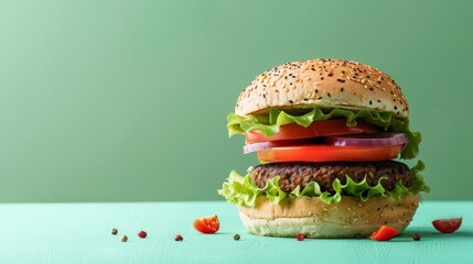 veggie burger, copy space. burger day background concept