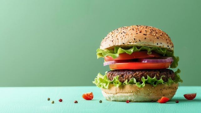 veggie burger, copy space. burger day background concept