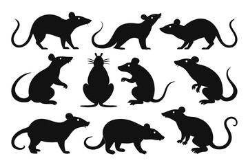 Set of rat Silhouette Design with white Background and Vector Illustration