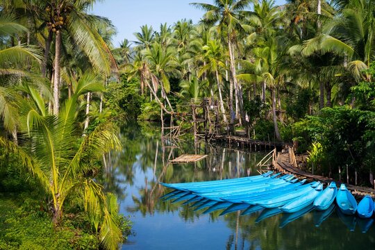 Scenic view of boats moored at Maasin Bridge, Siargao Island, Philippines