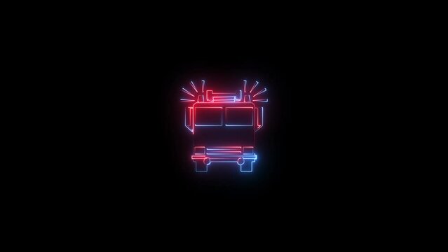  Neon cyan fire engine icon animation on black background