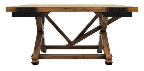 Modern office desk with wooden top and drawers, cut out - stock png.