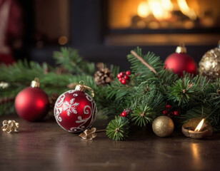 Luci dell'albero e fuoco nel caminetto
