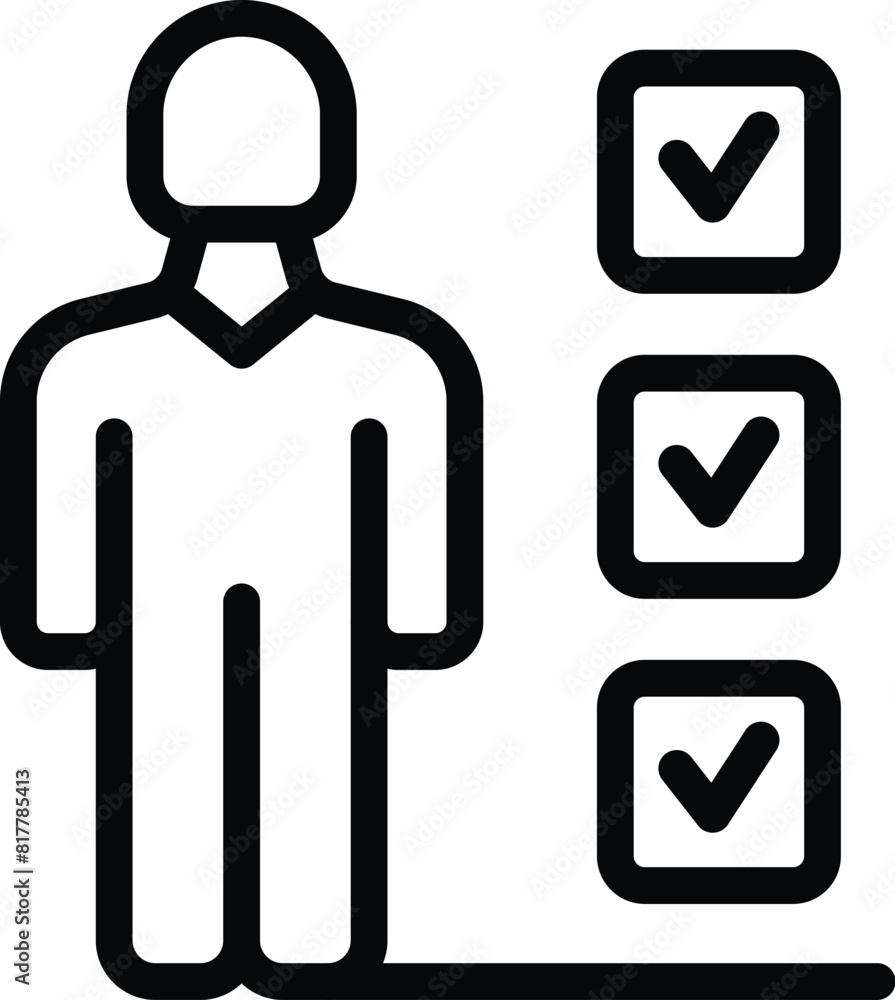 Poster minimalist flat checklist completion icon with editable stroke for efficient task management and goa