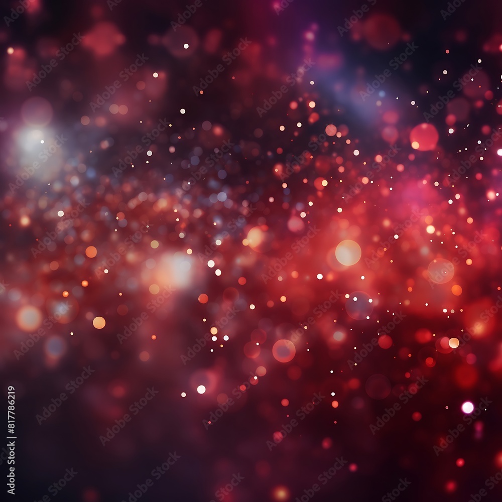 Poster red abstract background with bokeh defocused lights and stars.