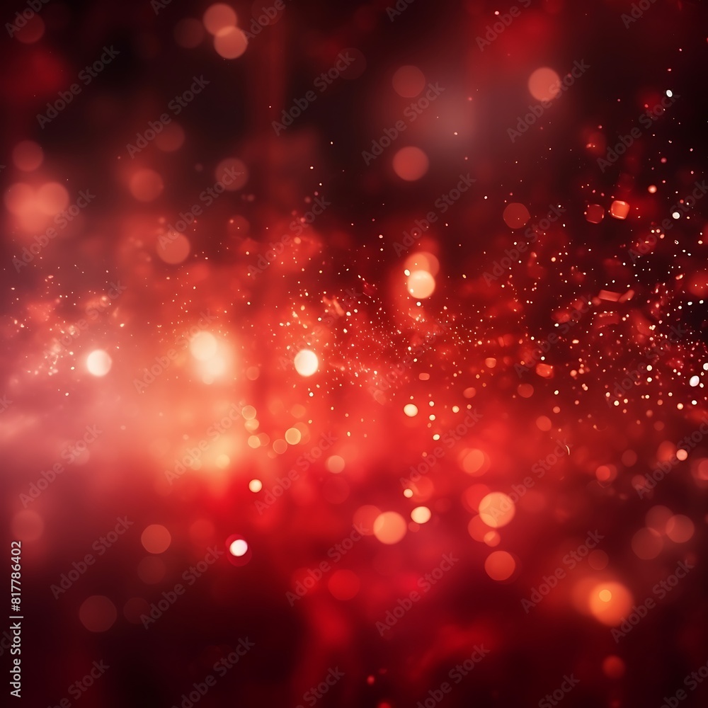 Poster red abstract background with bokeh defocused lights and stars.