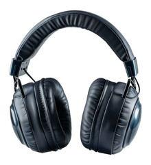 Sleek black leather headphones for professional audio, cut out - stock png.