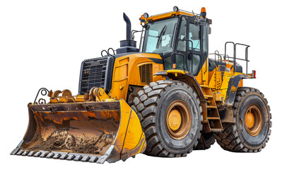 Fototapeta premium Heavy duty yellow construction vehicle with large bucket, cut out - stock png.