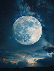 Full moon on the night sky, photo realistic, high definition