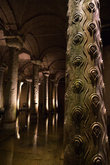View of the interior of the Basilica Cistern in Istanbul