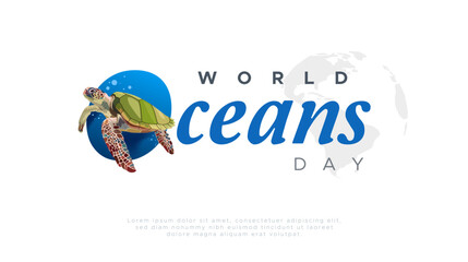 world oceans day celebration template design. Happy World Oceans Day, June 8. Accompanied by a vector illustration of a sea turtle. The concept of increasing public interest in marine protection
