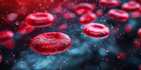 Fototapeta premium Red blood cells floating in clear water under a microscope Macro