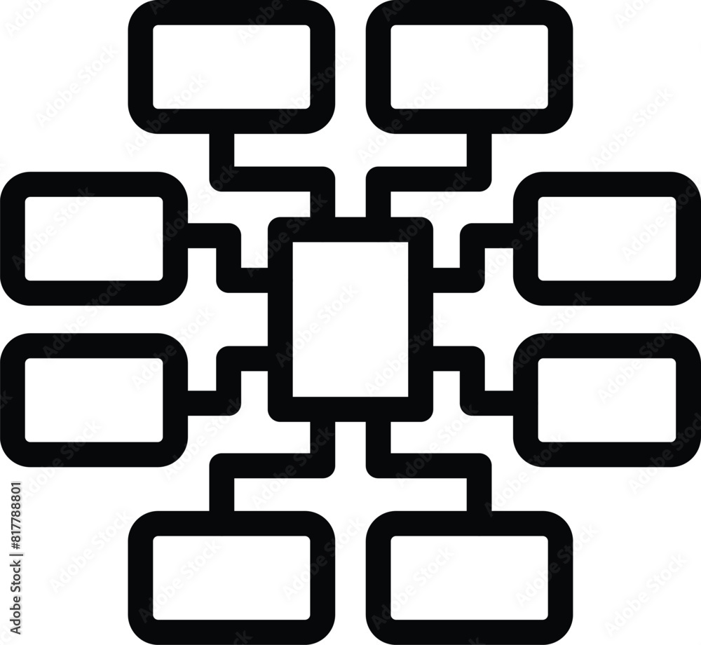 Poster simplified black and white organizational chart icon with hierarchy and structure for business manag