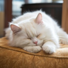 Adorable picture of a fluffy white persian cat sleeping