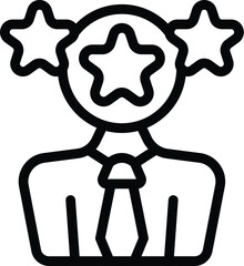 Black outline icon of a person with stars around head, symbolizing creative ideas