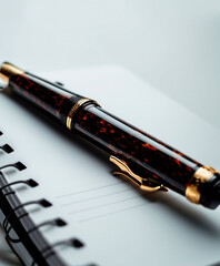 Fototapeta premium classy fountain pen on blank notebook, isolated white background 