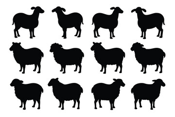 Set of sheep Silhouette Design with white Background and Vector Illustration