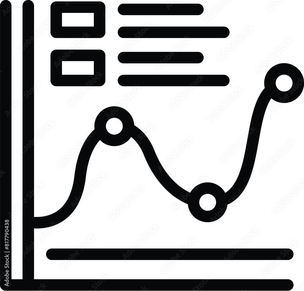 Poster simplistic black and white line graph icon with data metrics, ideal for business and analytics
