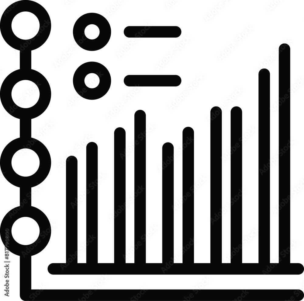 Poster black line icon of a bar graph with rising values, suitable for business and finance concepts