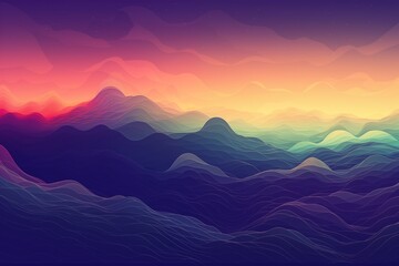 Abstract Illustration of a Vibrant and Serene Sunset Over Mountains.