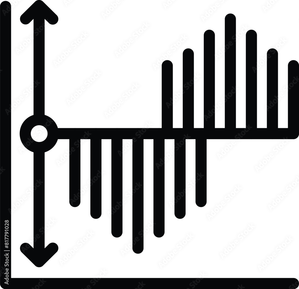 Poster black and white icon representing a bar graph with rising and falling values indicated by arrows