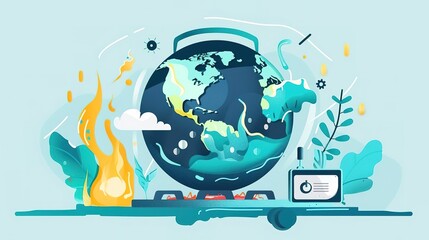 Naklejka premium A cartoon image of the earth cooking on a stove