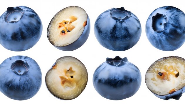 Fresh blueberries with bluberry leaves isolated on white background.