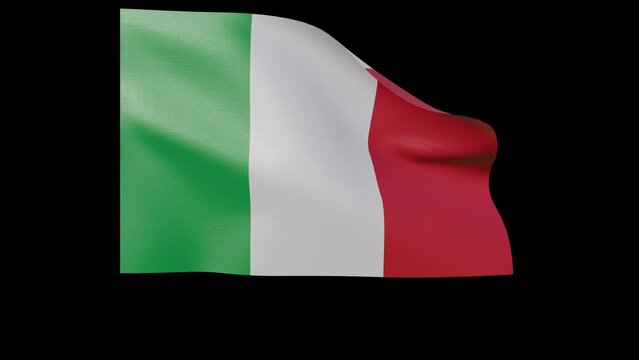 italian flag 4k 3d render of a waving banner fluttering in the wind. No flagpole with transparent alpha channel mask for free space and isolated background symbolises italy country nation