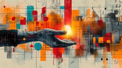 Design art concept abstract contemporary modern background business graphic idea. Work concept art design retro office poster icon hand team success digital ad artwork visual technology research job