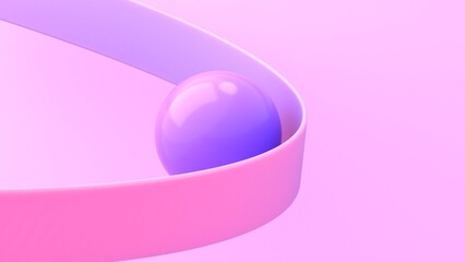 3d purple ball with ribbon isolated on pink background. 3d background abstract illustration.