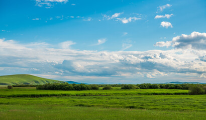 Xilin Gol Ulagai grassland blue sky and white clouds © nan