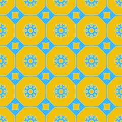 a blue and yellow stars pattern in square shapes with a bright green center