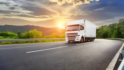 Truck on the asphalt road in the evening