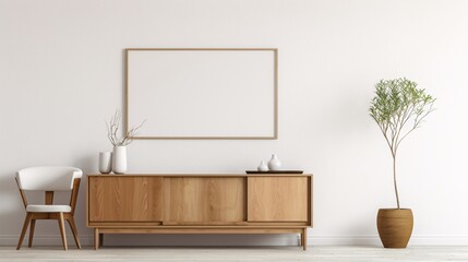 wooden frame sits elegantly on a white sideboard