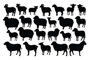 Set of sheep Silhouette Design with white Background and Vector Illustration