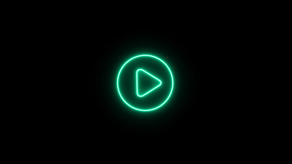 Neon glowing play button icon. Play icons, Press to start. Multimedia, audio, video, music.