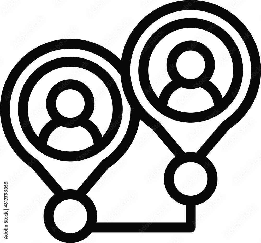 Poster minimalist black and white vector user connectivity map icon with location pins for social networkin