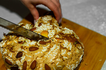Traditional Italian desserts for Easter - Easter dove. Festive pastries with almonds and sugar icing. Easter decor