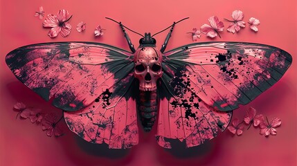 Photorealistic butterfly with double exposure human skull