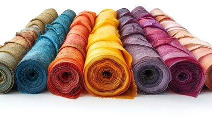 Colorful silk, satin, woolen materials in rolls