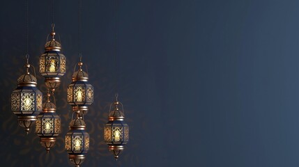 Group of lanterns for Eid ul Adha with empty background for copy space for text